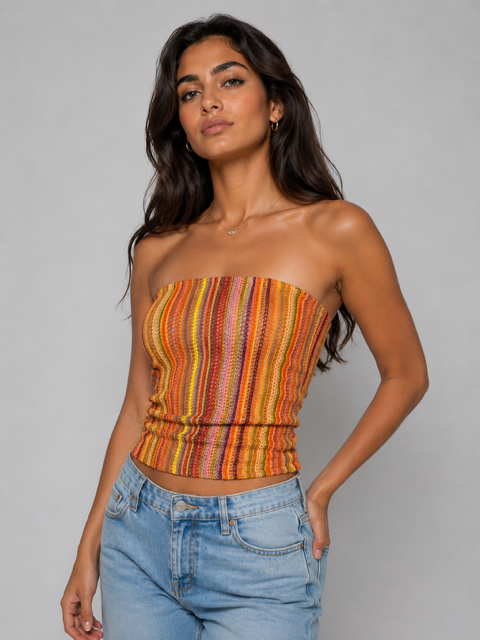 Orange Striped Tube Top