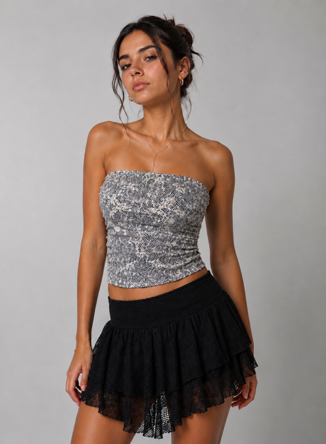 Blue Black Leather Tube Top