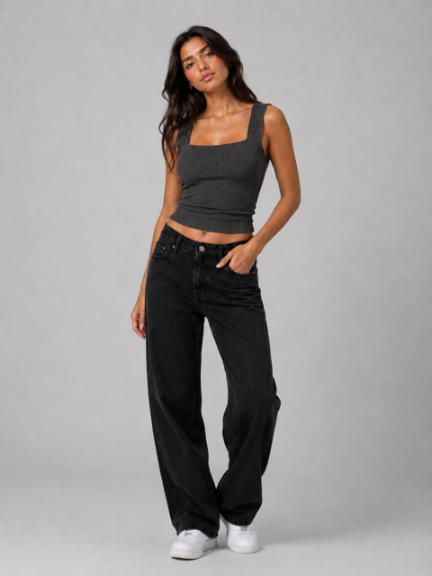 Square Neck Grey Top